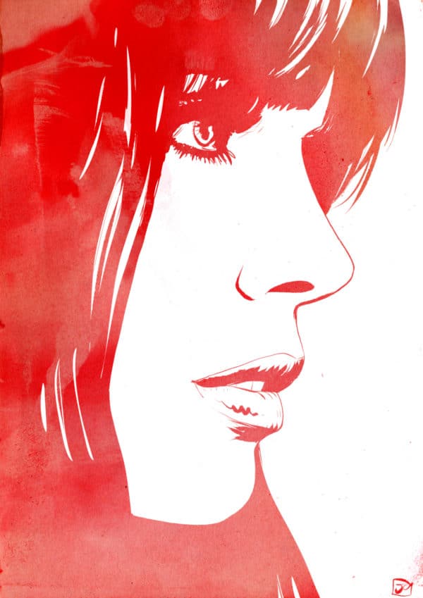 portrait in red digital comic illustration wall art canvas framed prints