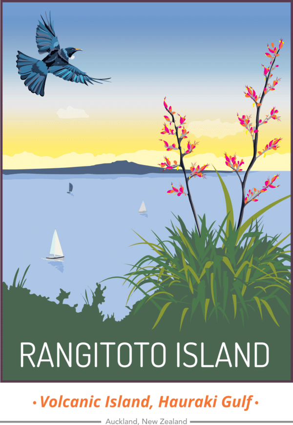 Rangitoto Island New Zealand rustic digital canvas wall art print
