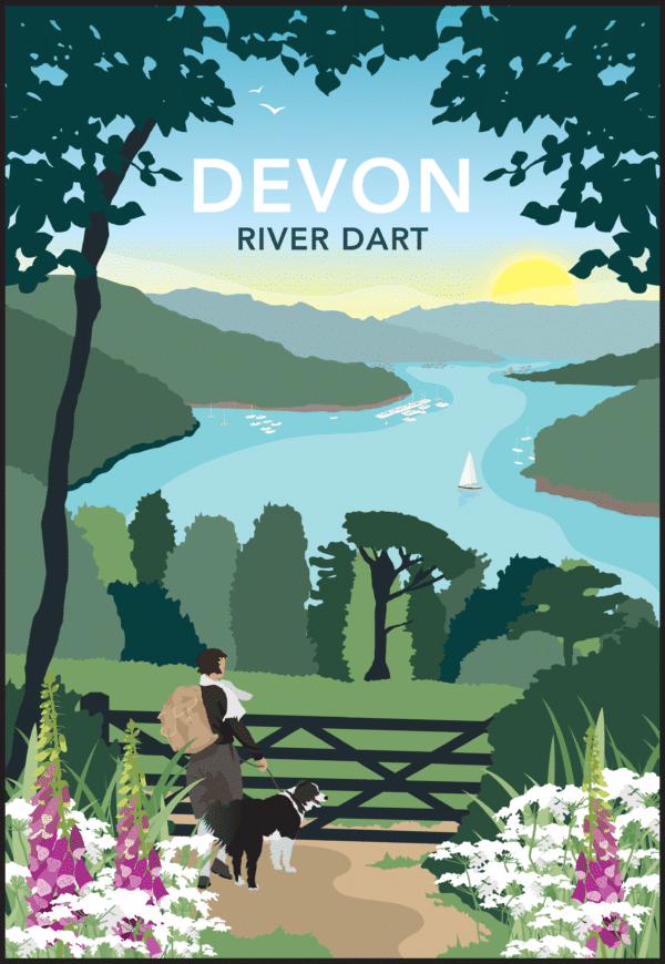 River Dart, Devon rustic digital canvas wall art print