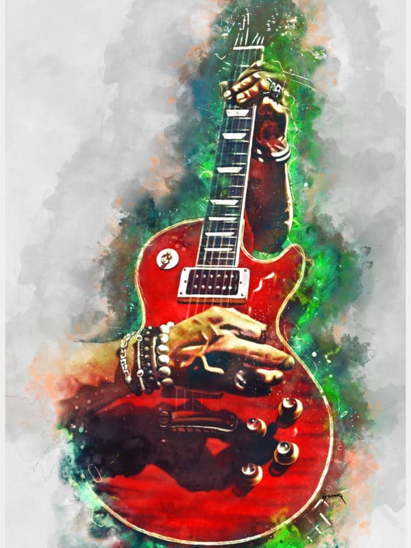 Slash's blood red guitar digital canvas artwork prints