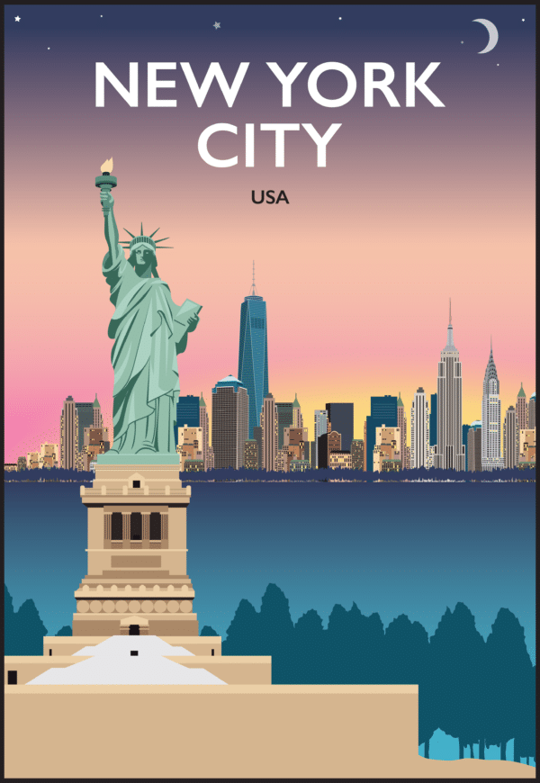 Statue of Liberty at Night, NYC, USA rustic digital canvas wall art print