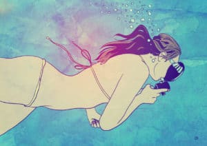 swimming girl digital comic illustration wall art canvas framed prints