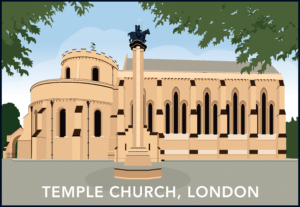 Temple Church, London rustic digital canvas wall art print