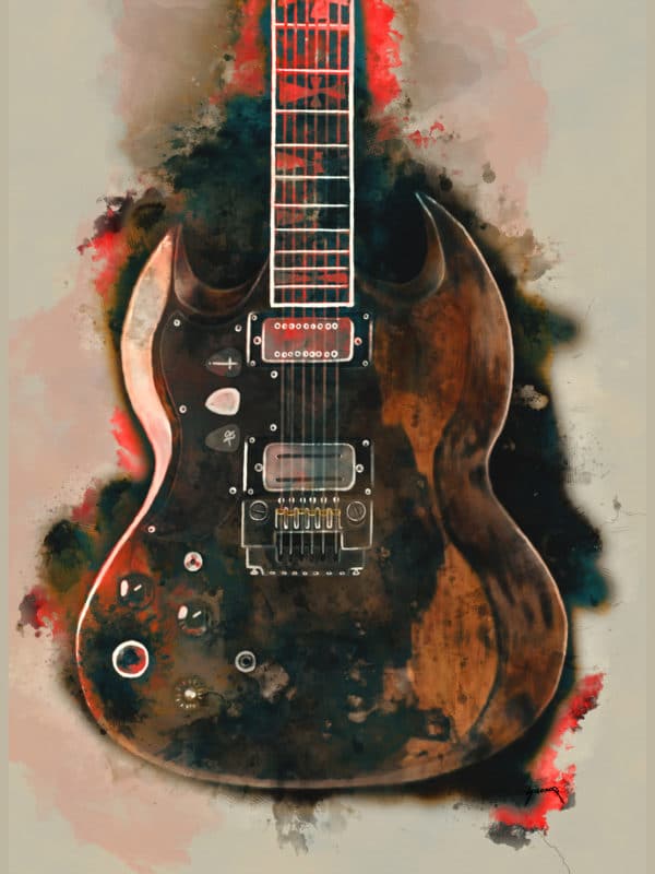 Tony Iommi's electric guitar digital canvas artwork prints