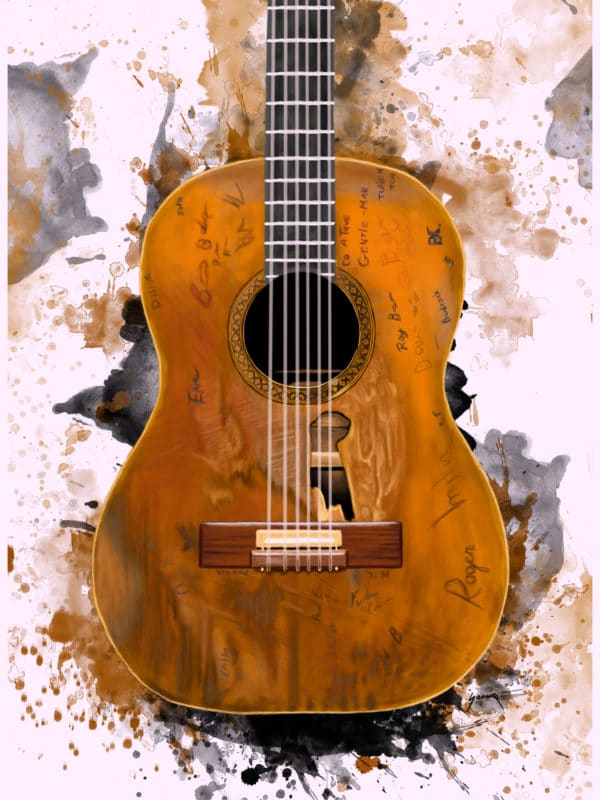 Willie Nelson's 'Trigger' acoustic guitar digital canvas artwork prints