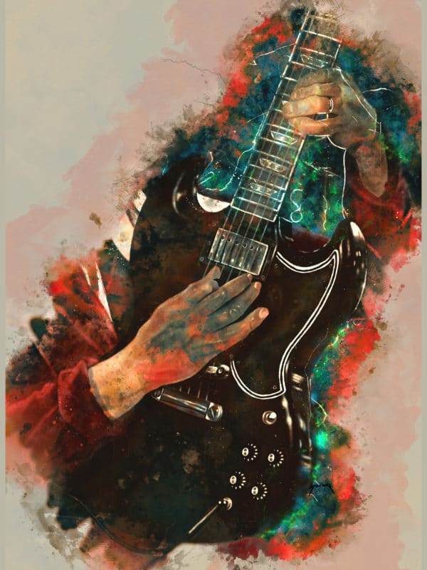 angus young's electric guitar digital canvas artwork prints
