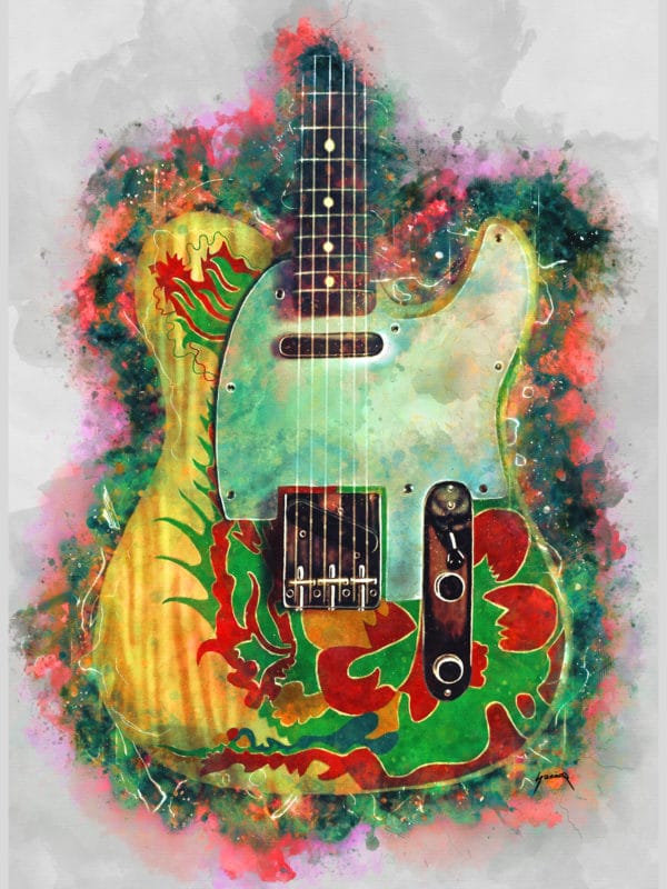 jimmy page's dragon electric guitar digital canvas artwork prints